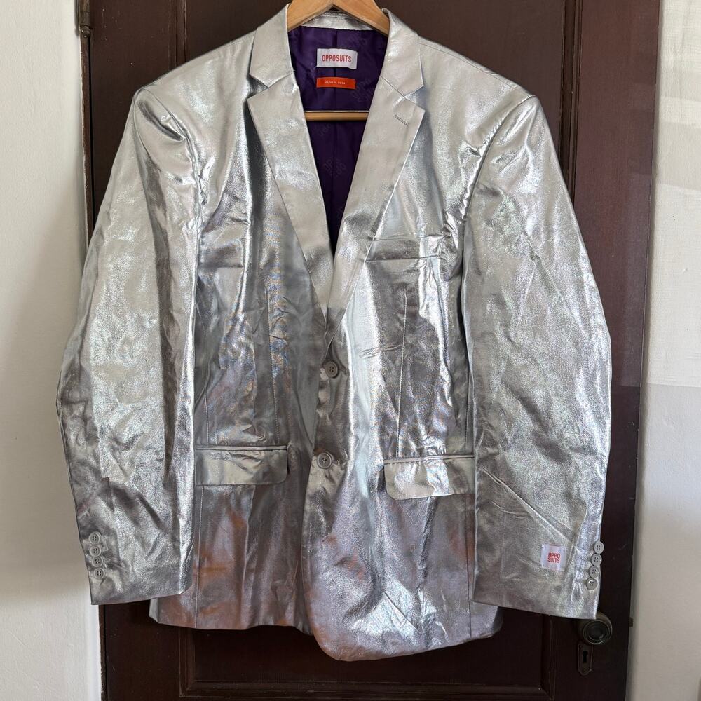 OPPOSUITS | Shiny Silver Blazer Jacket Suit Jacket | 46 XL Novelty blazer